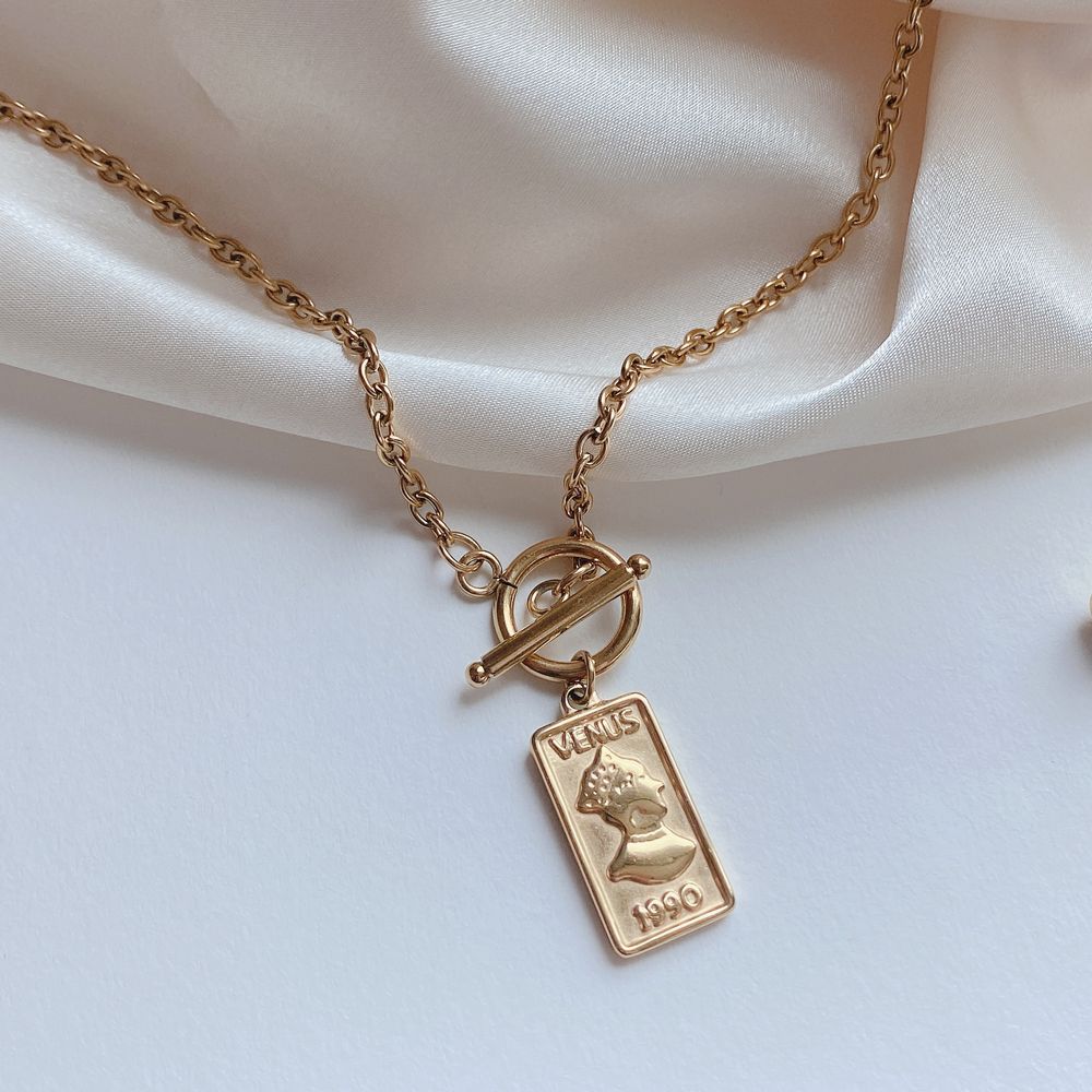써지컬스틸] VENUS 1990 사각 토글바 코인 목걸이 (골드)-모바일 11번가