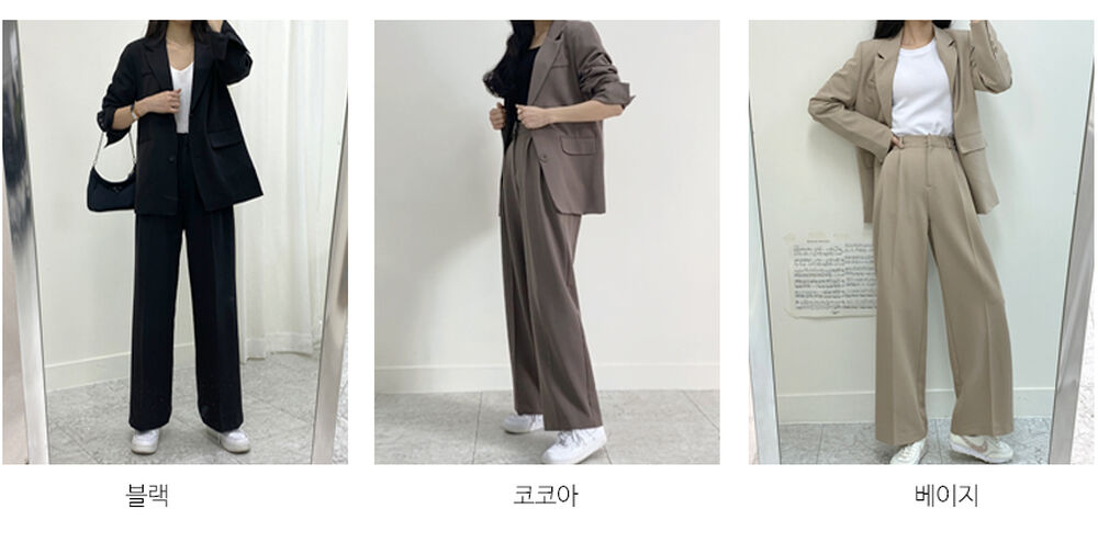 (당일) 투피스 [자켓+슬랙스] 셋업 루즈핏 자켓 하이웨스트 와이드 슬랙스 (3color) 투피스세트/정장세트/셋업세트 상세 이미지 1