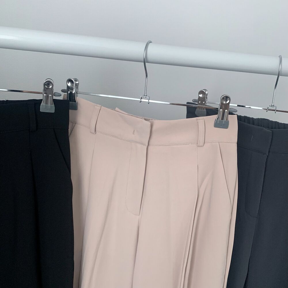 後ろバンディング無地ベーシックシンプルピンタックロングパンツポリウレタンパンツ main image 1