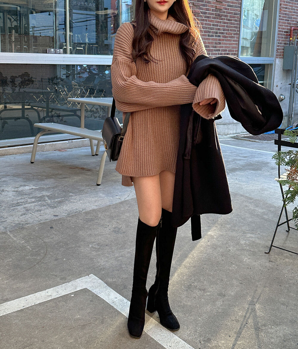 Oversized sweater dress with knee high boots