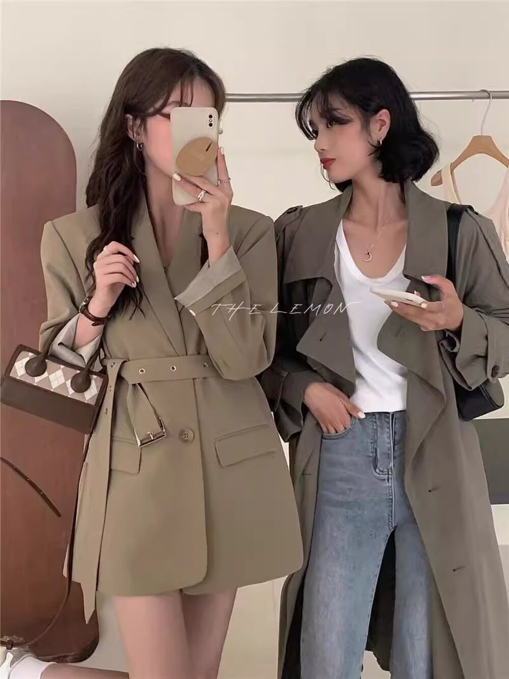 (당일출고/하객룩강추) 카라 루즈핏 벨티드 벨트 허리끈 리본 하프 기본 베이직 정장 간절기 아우터 자켓 코트 블레이저 미니 원피스 3color 상세 이미지 2
